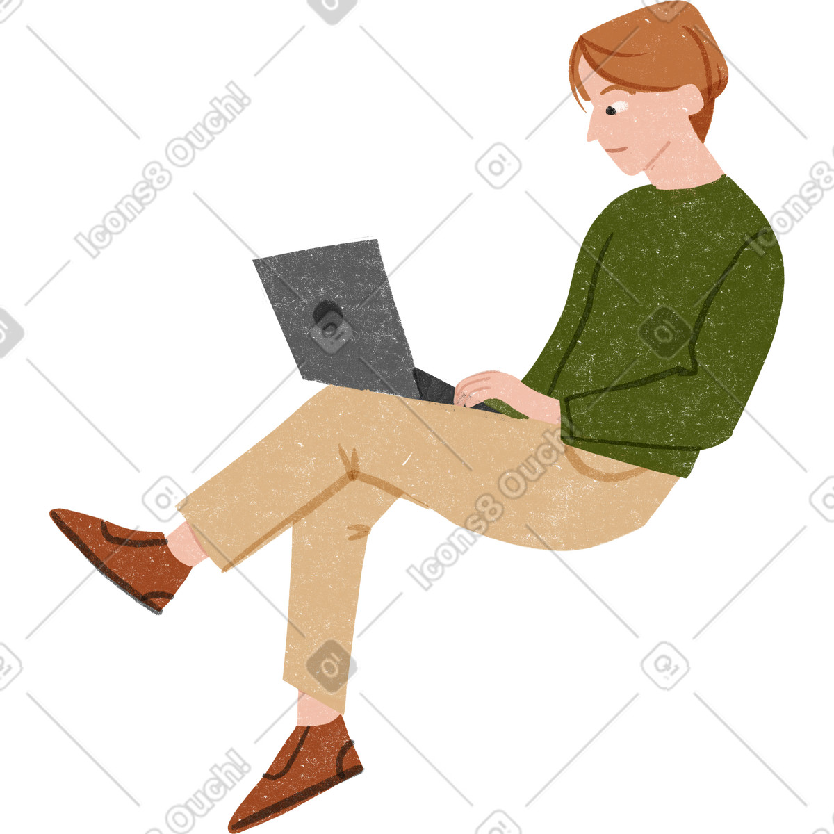 Person sitting with a laptop-Illustration im Public-Stil als Download in PNG, SVG