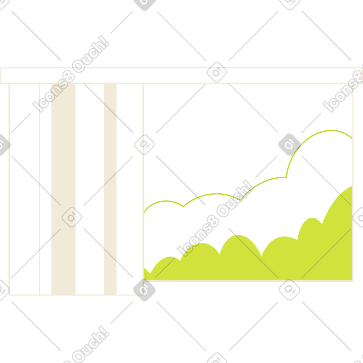 Illustration Cadre de fenêtre avec buissons dans le style Juicy à télécharger aux formats PNG, SVG