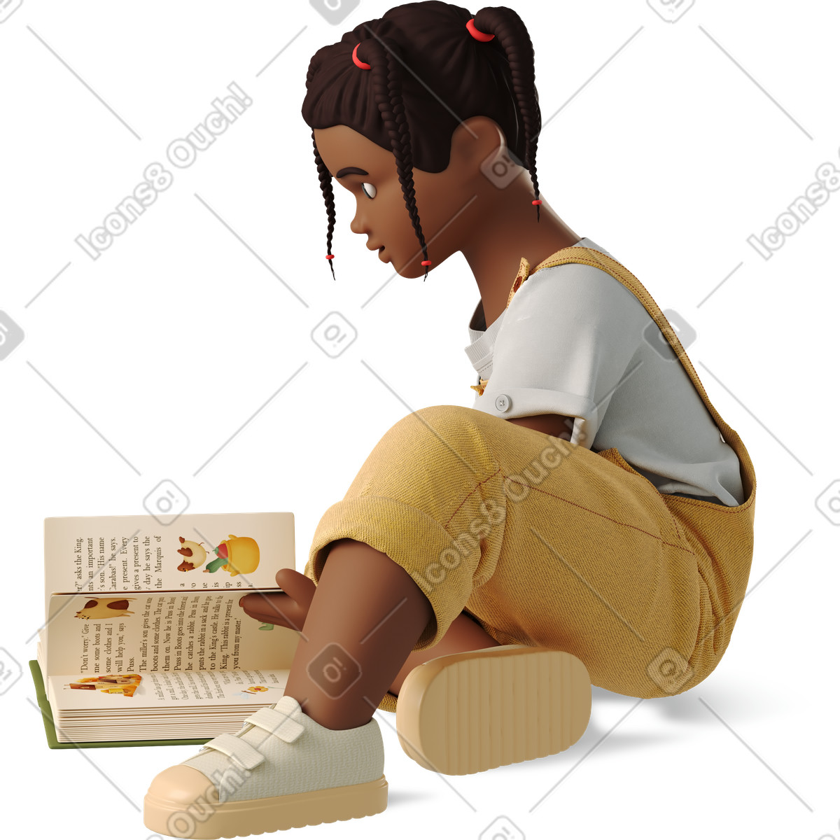 Bambina con un libro illustrazione in stile 3D Business scarica in PNG, SVG