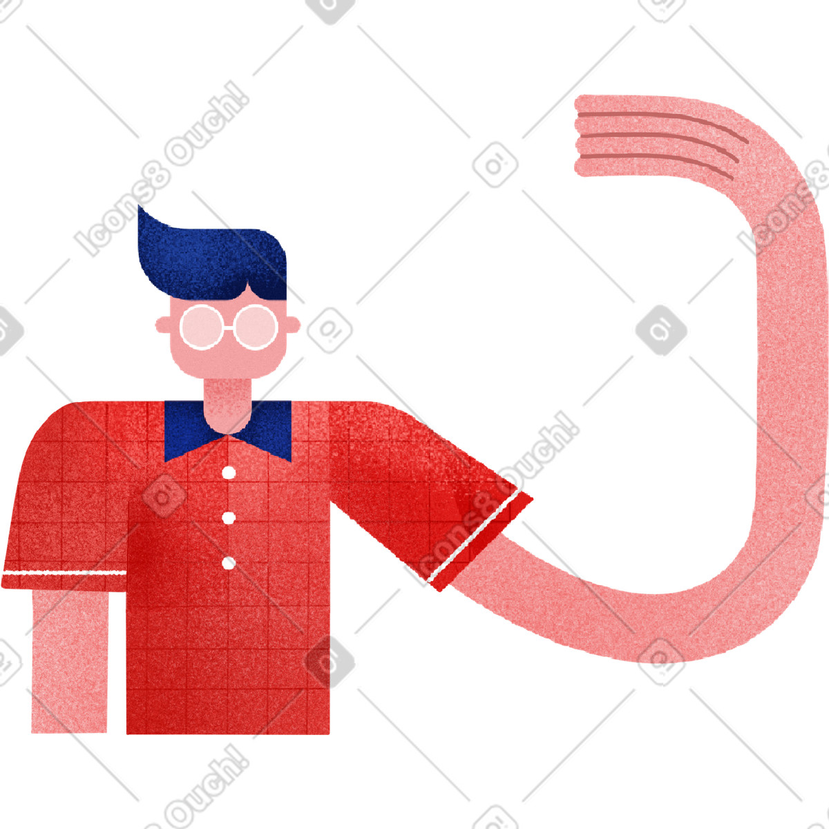 下载 Willowy 风格的 Man in a red shirt with blue hair 插画，支持 PNG、SVG 格式