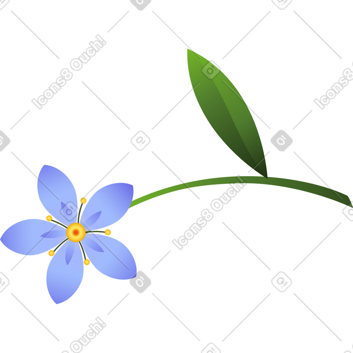 Small curved stem with a blue flower illustration in Blossom style download in PNG, SVG
