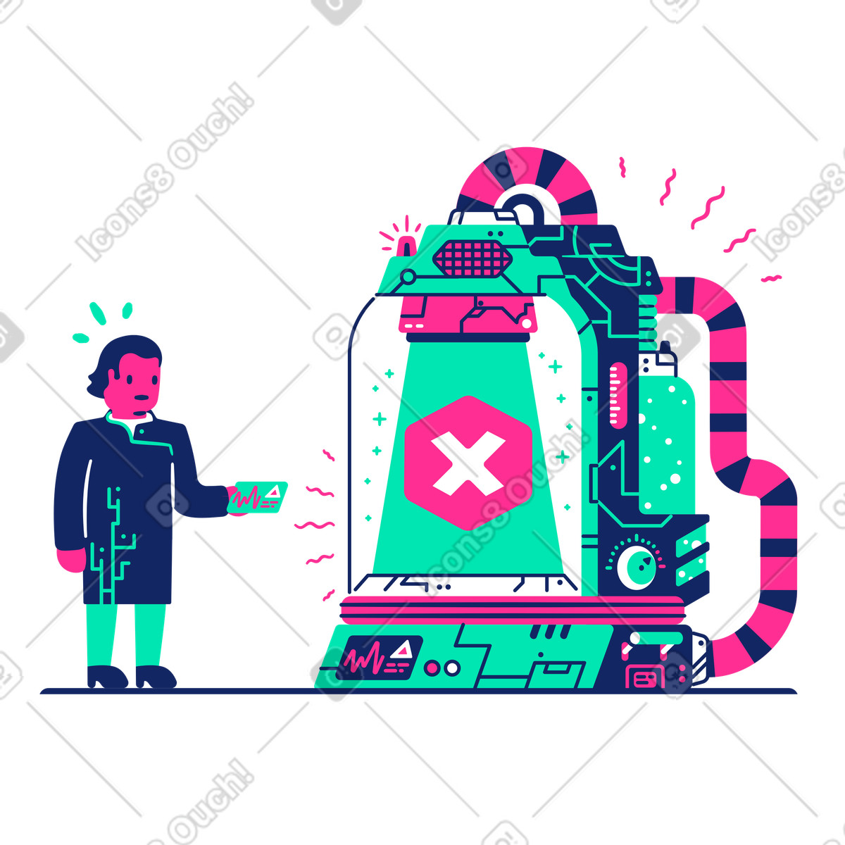 下载 Cyborg 风格的 男子在实验时出错 插画，支持 PNG、SVG 格式
