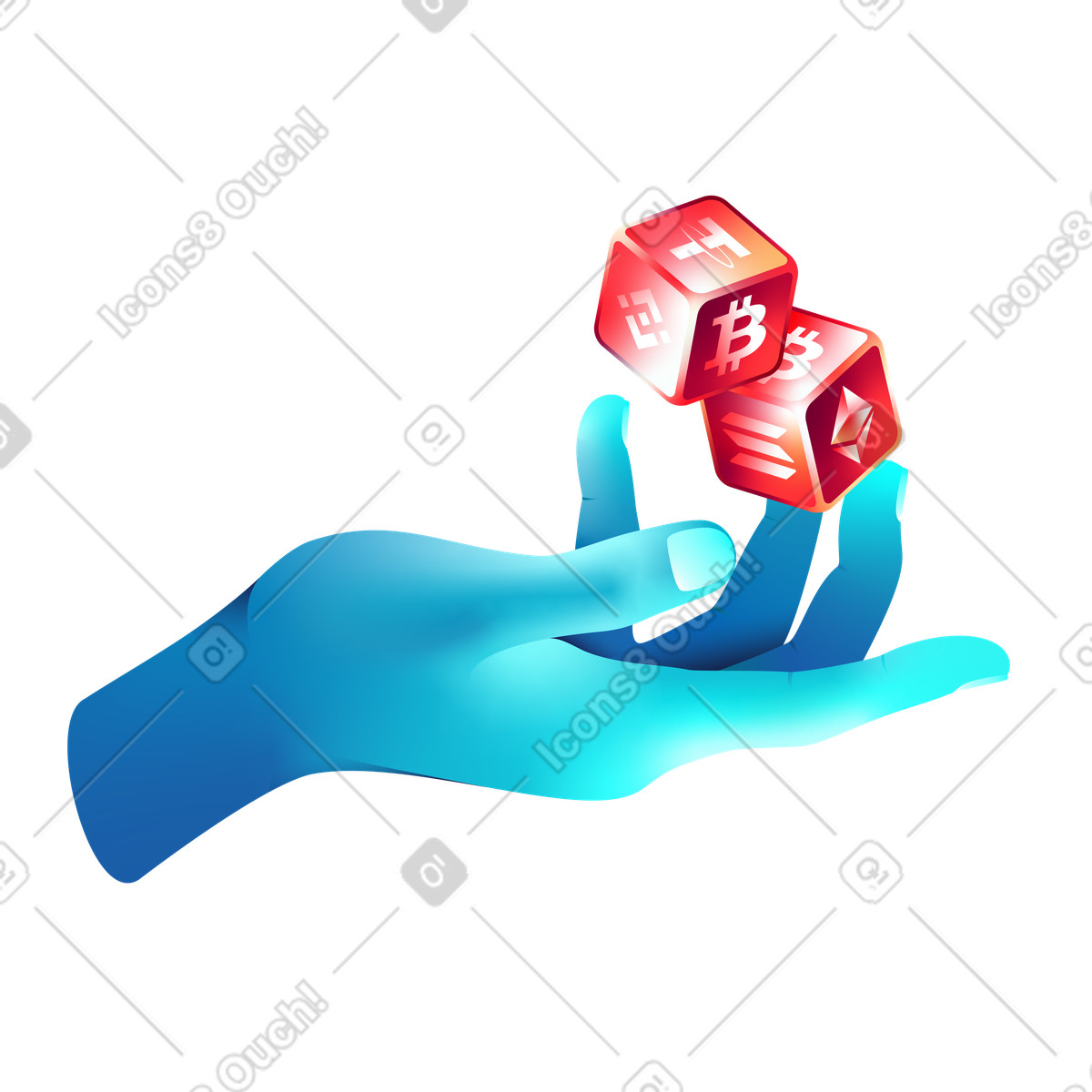 Rolling dice to choose cryptocurrency for investment illustration in PNG, SVG