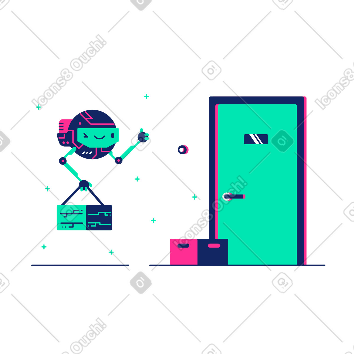 Contactless delivery by robot illustration in PNG, SVG