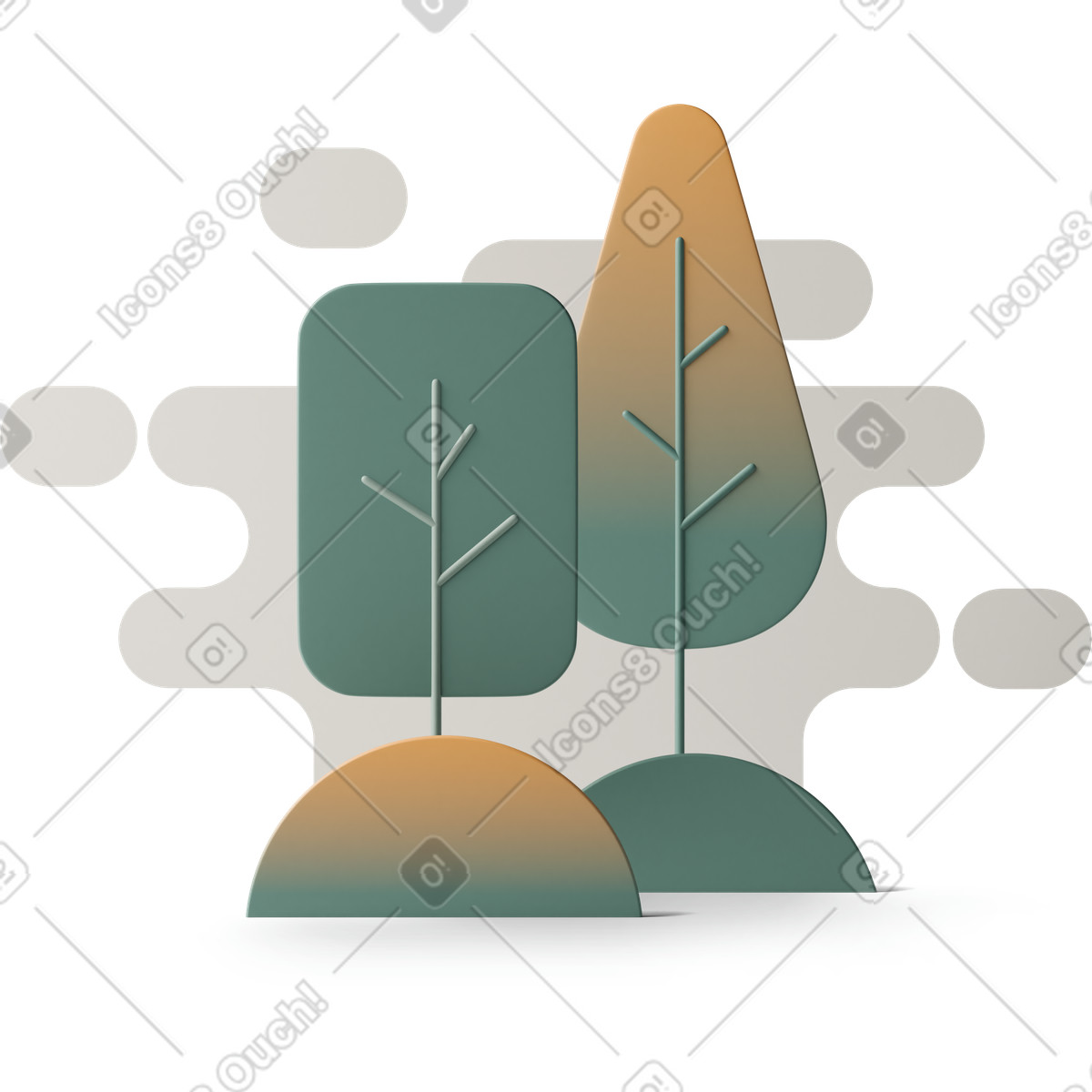 Two trees illustrazione in stile 3D Casual life scarica in PNG, SVG