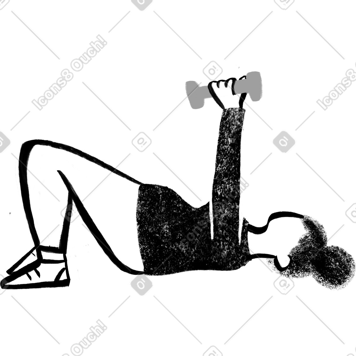 Schwarz-weiße frau, die auf einem boden liegt und mit gewichten trainiert-Illustration im Company-Stil als Download in PNG, SVG