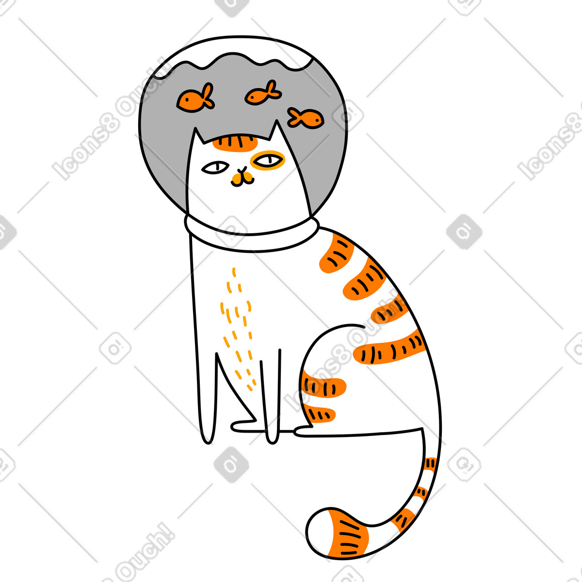 Ilustración Gato metiendo la cabeza en una pecera estilo Purr a descargar PNG y SVG