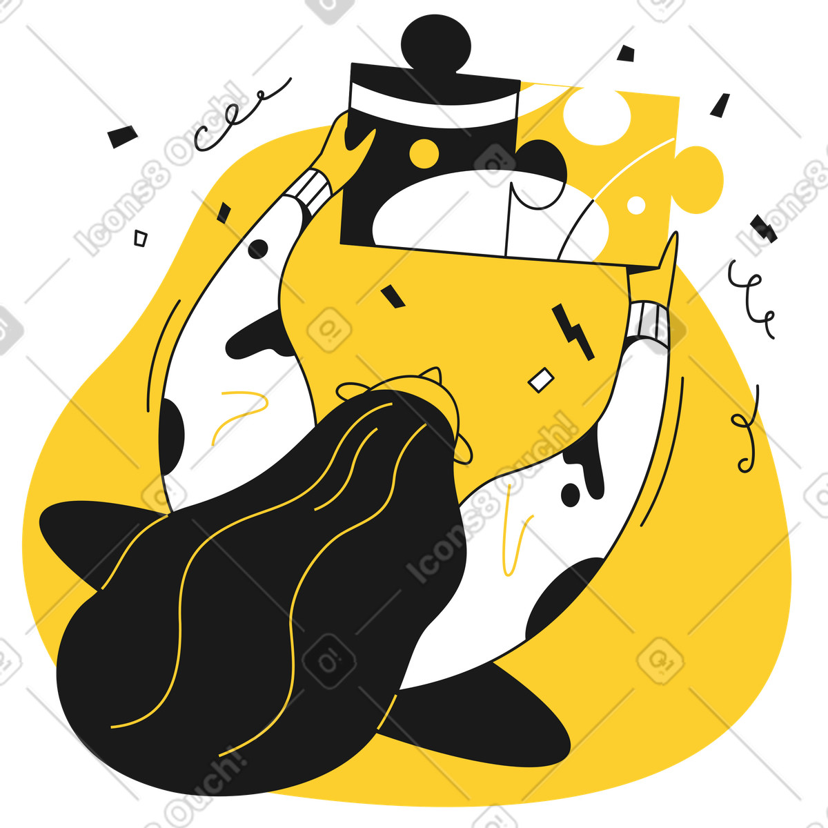 Illustration animée Femme joignant les pièces du puzzle ensemble dans le style Taxi à télécharger aux formats GIF, Lottie (JSON), AE