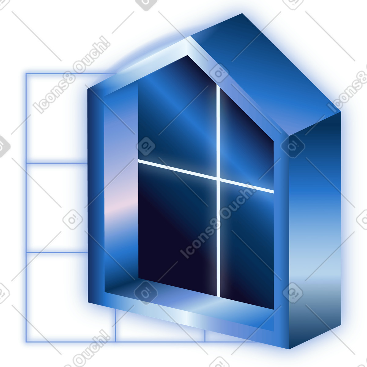 Homepage navigation button with blue gradient house shape icon illustration in Dimension style download in PNG, SVG