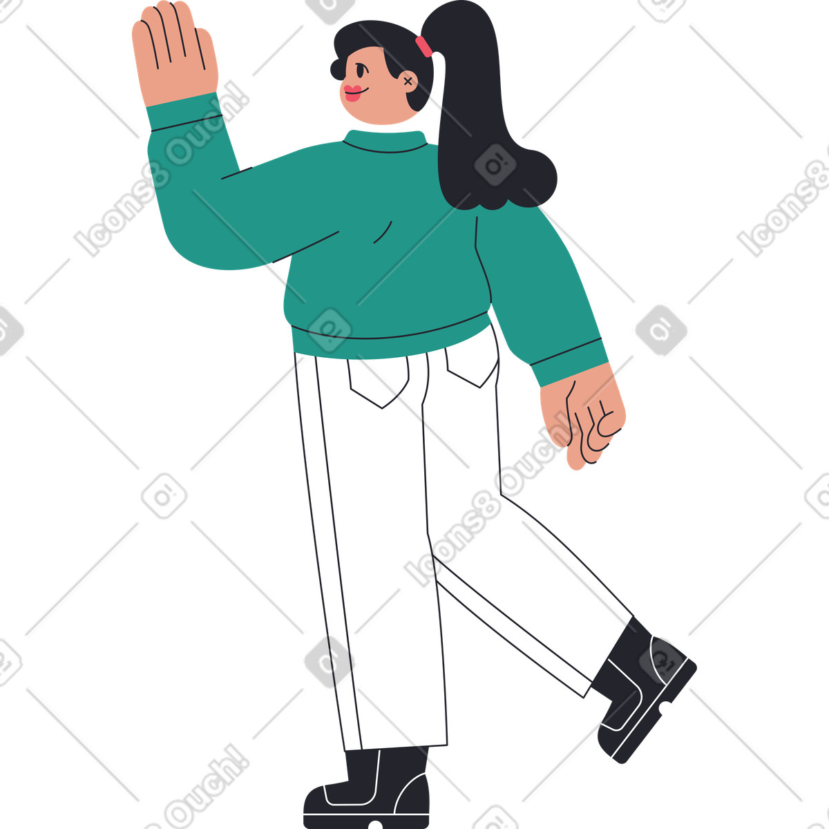 Illustration Femme donne un high five dans le style Boba à télécharger aux formats PNG, SVG