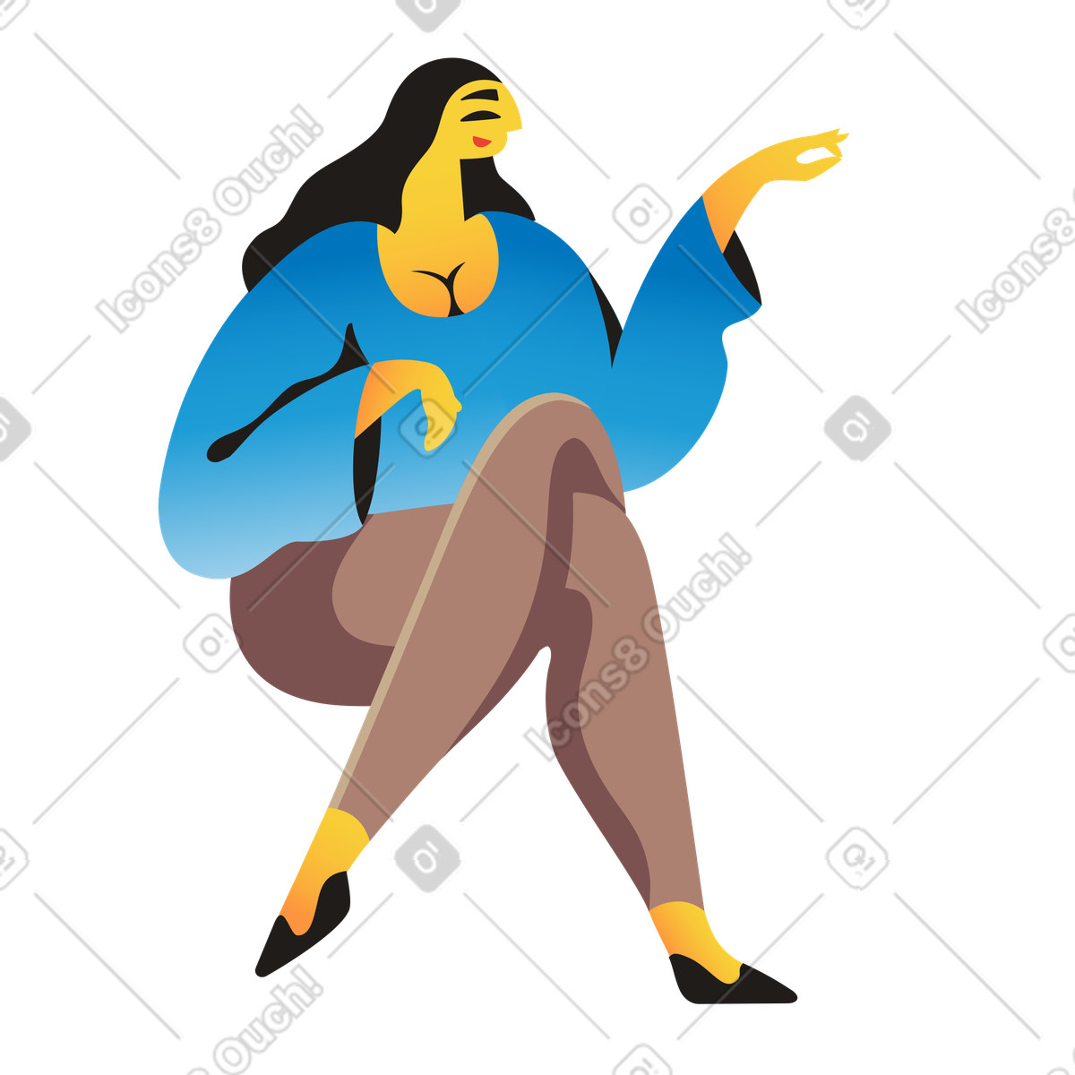 Elegant woman sitting animated illustration in Jaconda style download in GIF, Lottie (JSON), AE
