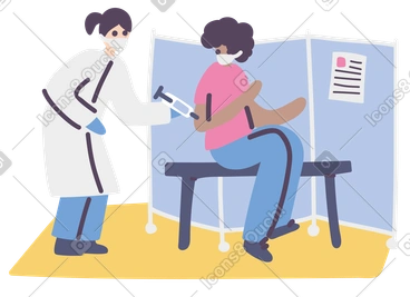 Woman doctor in a mask and gloves administering vaccine to a man PNG, SVG