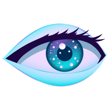 An eye with a detailed iris and pupil, displaying a swirling galaxy within its depths. The galaxy is vibrant, featuring bright stars, deep blues, and purples, while nebulas and cosmic dust swirl around. The eye is framed with dark eyelashes, enhancing its focus on the galaxy. Light reflects off the surface of the eye, creating a sense of depth and intrigue. The surrounding skin is smooth, adding to the sharp contrast between the eye and the cosmic scene inside.