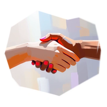 Two hands, one belonging to a person with light skin and the other to a person with dark skin, are clasped tightly together in a gesture of friendship and support. The fingers are intertwined, showcasing unity and connection. The hands are positioned against a soft, blurred background that emphasizes the bond between them. The light casts gentle shadows, highlighting the details of the skin and the subtle differences in texture.