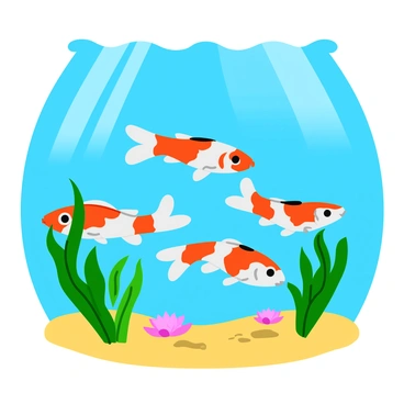 A group of carp swimming gracefully in clear water with aquatic plants