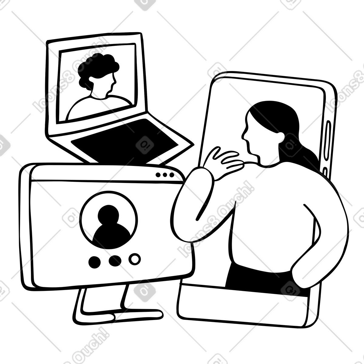 Remote colleagues in online meeting illustration Journal style download PNG, SVG