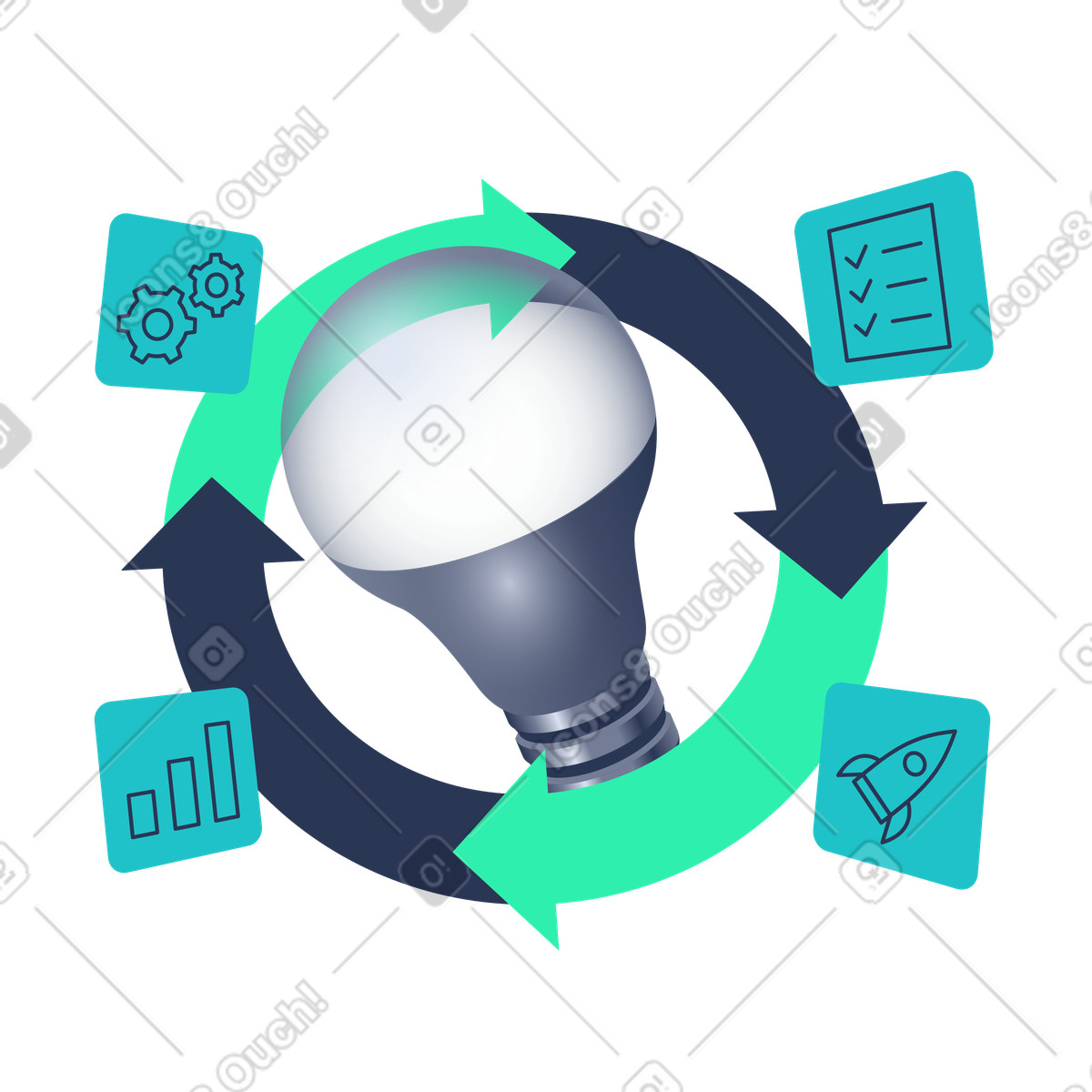Project management and idea generation illustration in Lucent style download in PNG, SVG