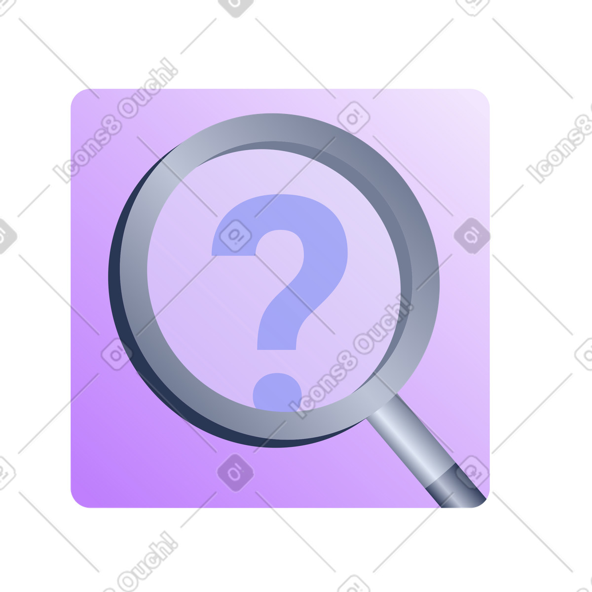 Magnifying glass with question mark icon, online query and knowledge base access illustration in Lucent style download in PNG, SVG