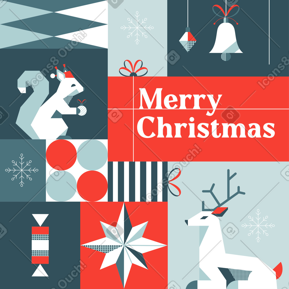 Cartolina con testo di buon natale e animali illustrazione in stile Nordic scarica in PNG, SVG