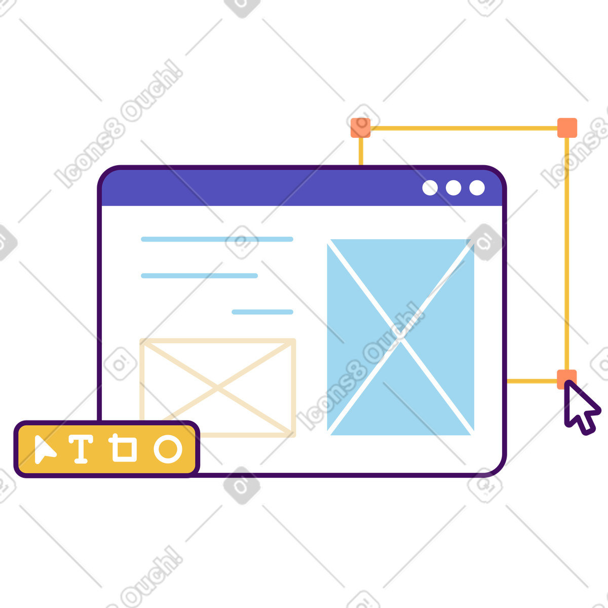 Browser con interfaccia sito web e barra degli strumenti illustrazione in stile Simplistic scarica in PNG, SVG