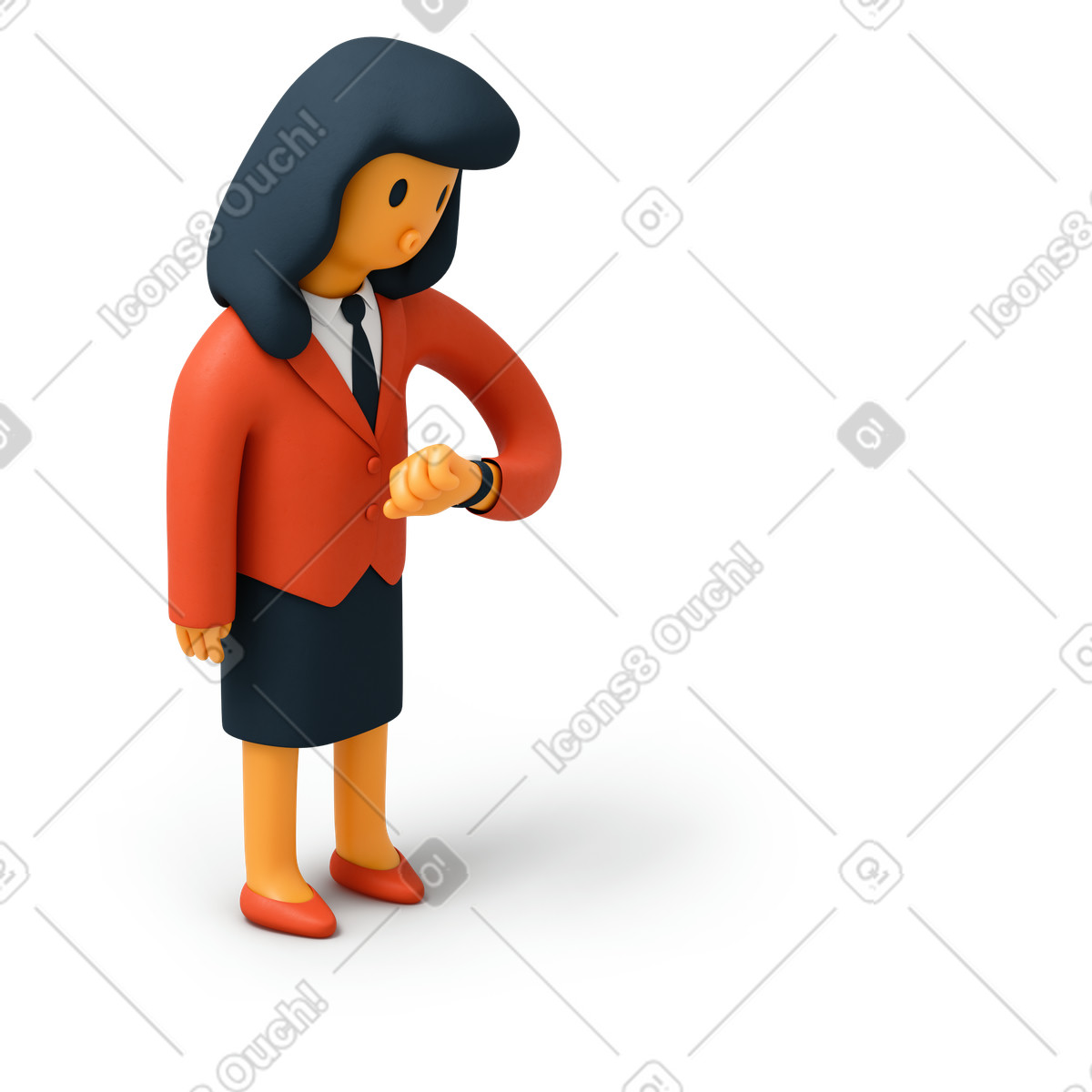 Geschäftsfrau, die zeit auf ihrer uhr überprüft-Illustration im 3D Flame-Stil als Download in PNG, SVG