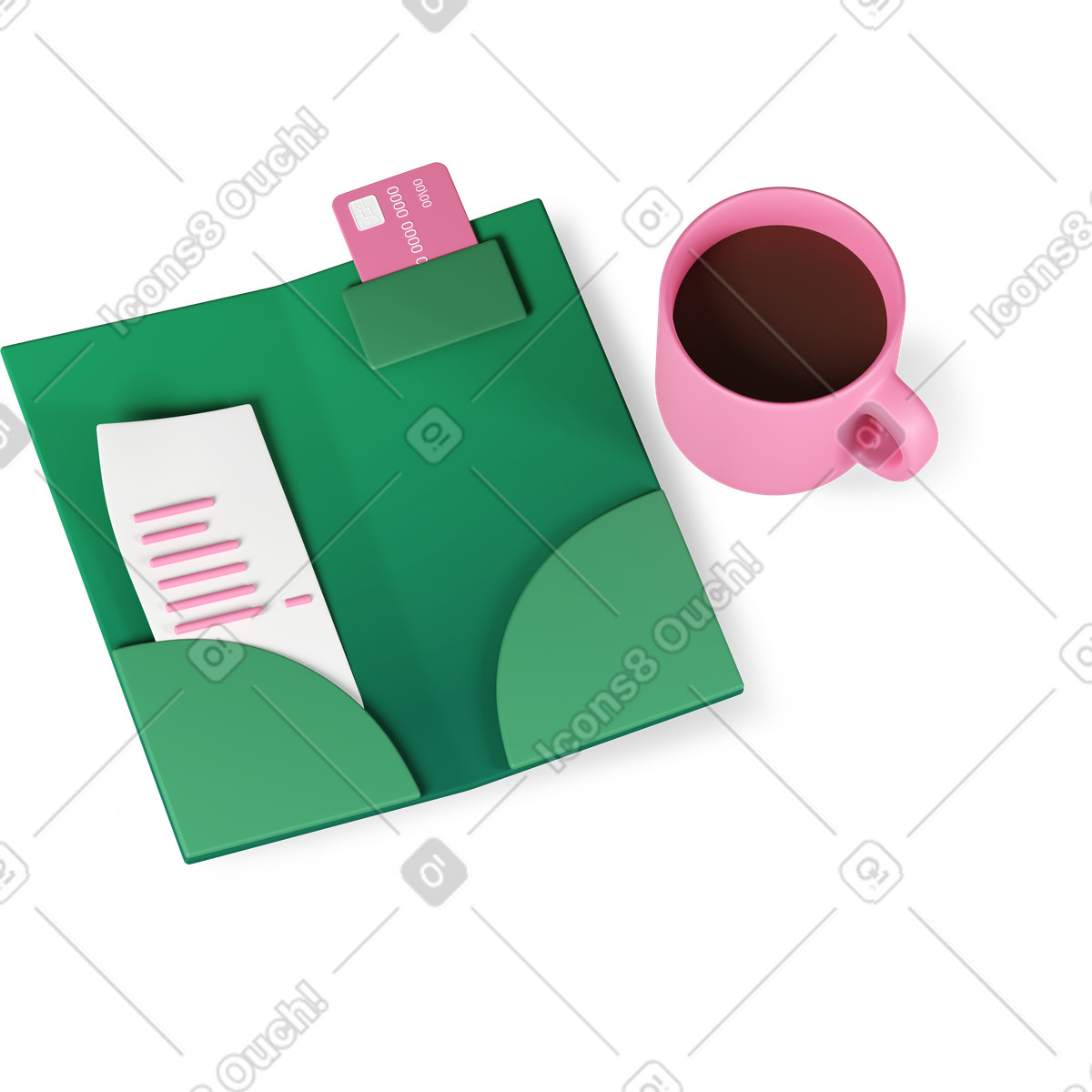Restaurantrechnung und kaffee-Illustration im 3D Plastic people-Stil als Download in PNG, SVG
