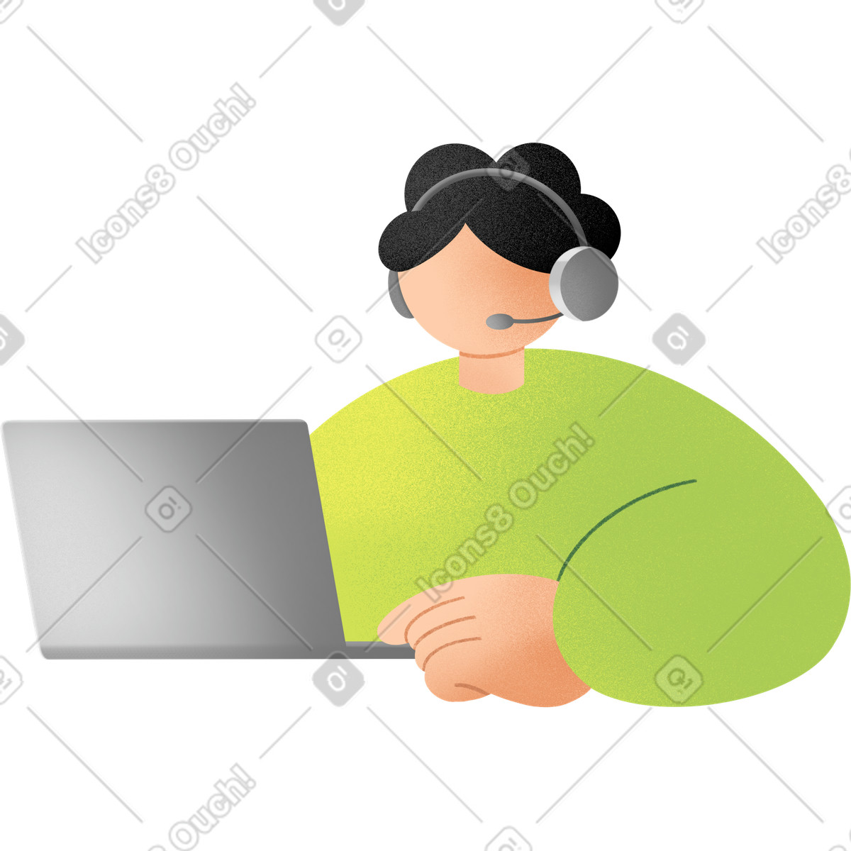 Ilustración Young man in headphones working on a laptop en estilo Joy descargar en PNG y SVG