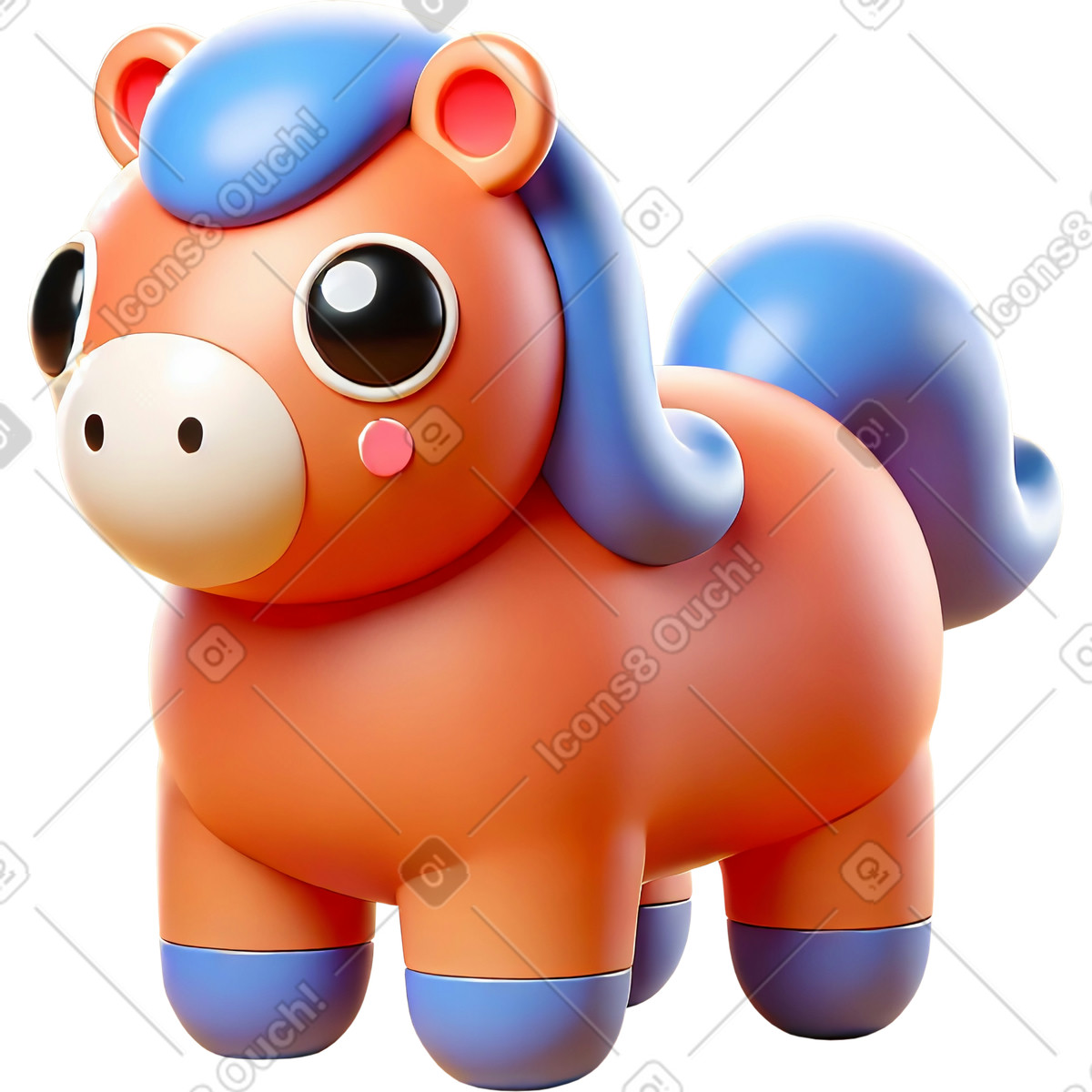 Ilustración Caballo divertido en estilo 3D Mini a descargar en PNG y SVG
