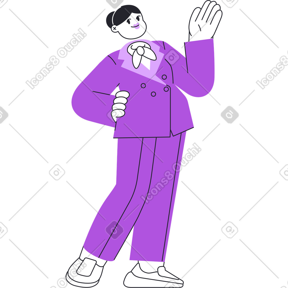 Frau flugbegleiterin winkt-Illustration im Grapy-Stil als Download in PNG, SVG