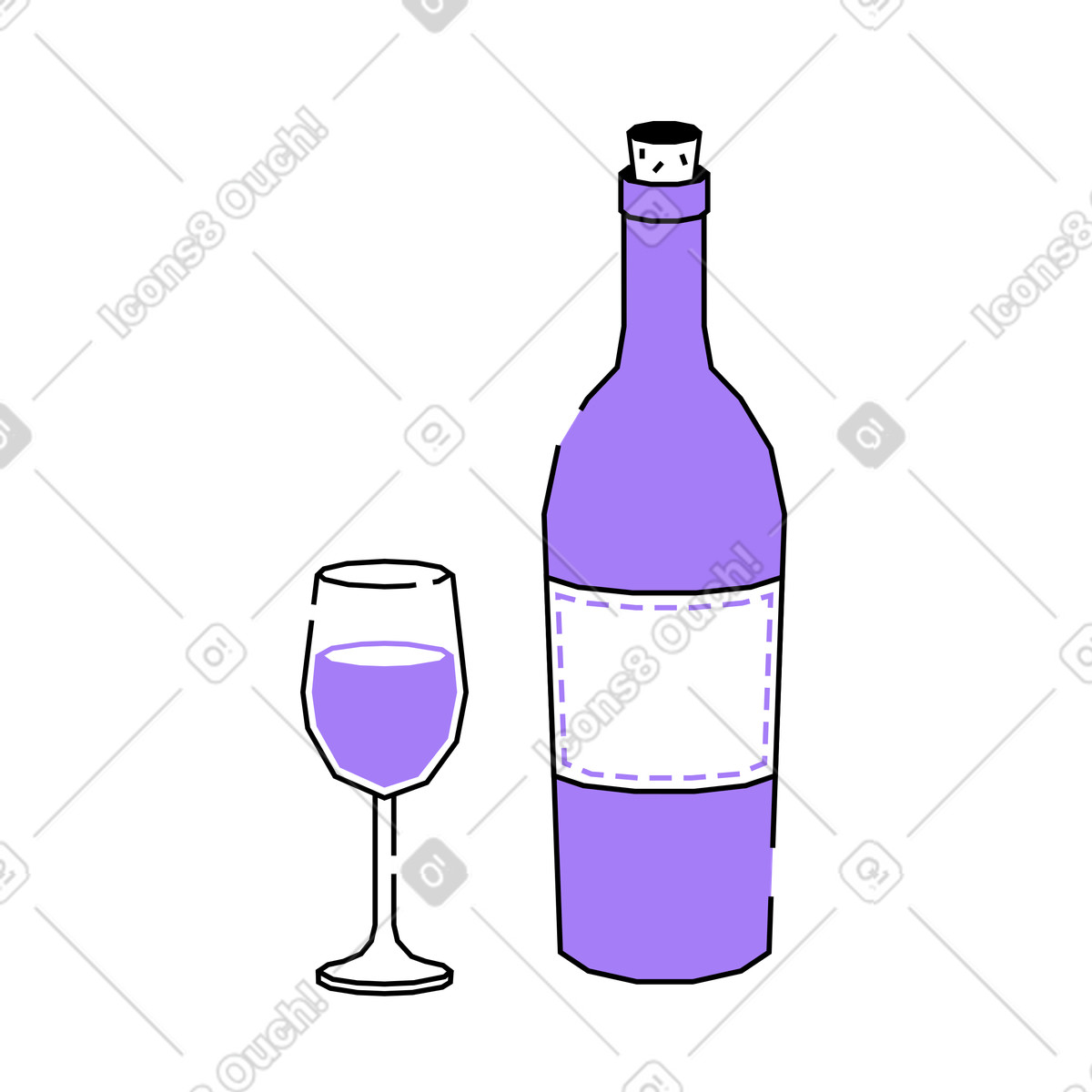 Bottiglia di vino con bicchiere illustrazione in stile Amethyst scarica in PNG, SVG