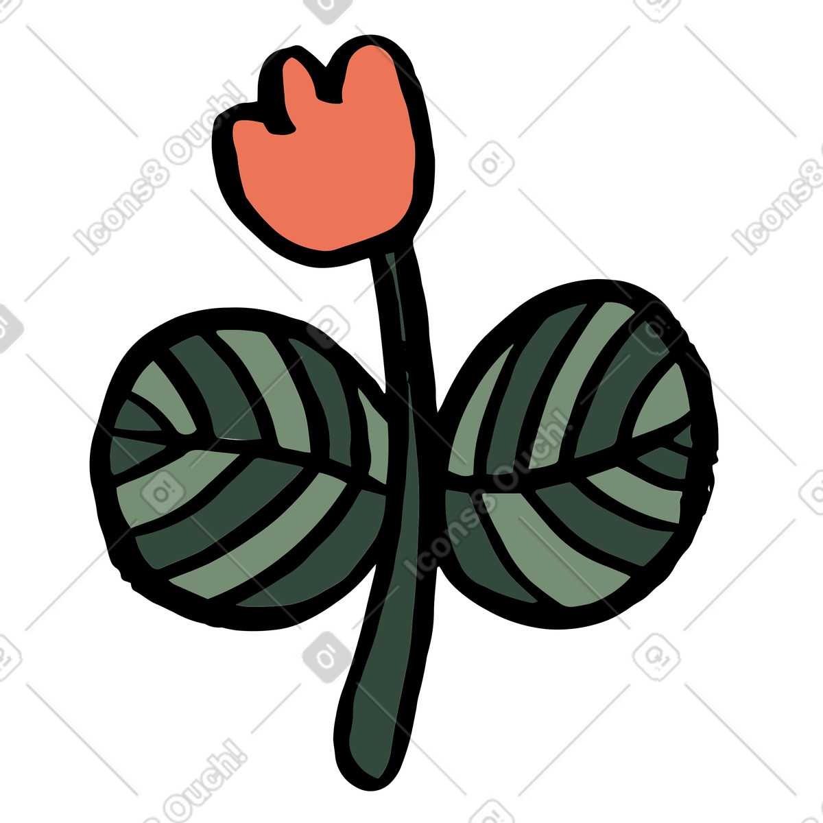 Scandi スタイルの Red flower with striped leaves のイラストをPNG、SVG形式でダウンロード