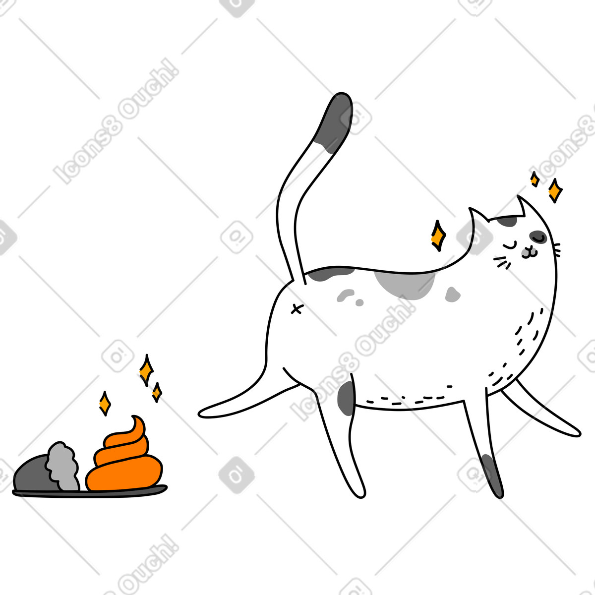 Gatto che lascia una sorpresa puzzolente nelle pantofole del proprietario illustrazione in stile Purr scarica in PNG, SVG