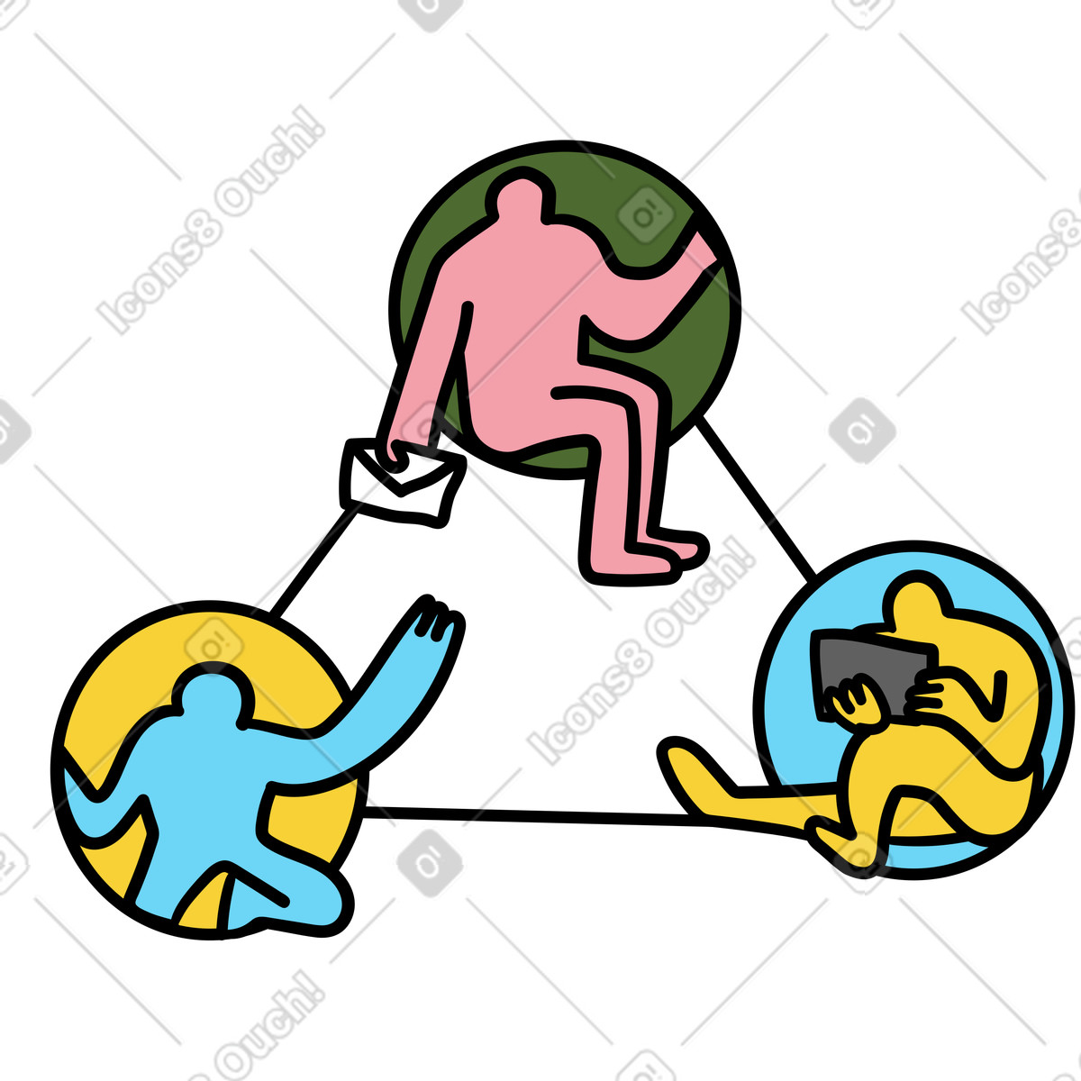 Wiggle スタイルの プロジェクトにおけるリモートチームワーク、デジタルコミュニケーションとコラボレーション のイラストをPNG、SVG形式でダウンロード