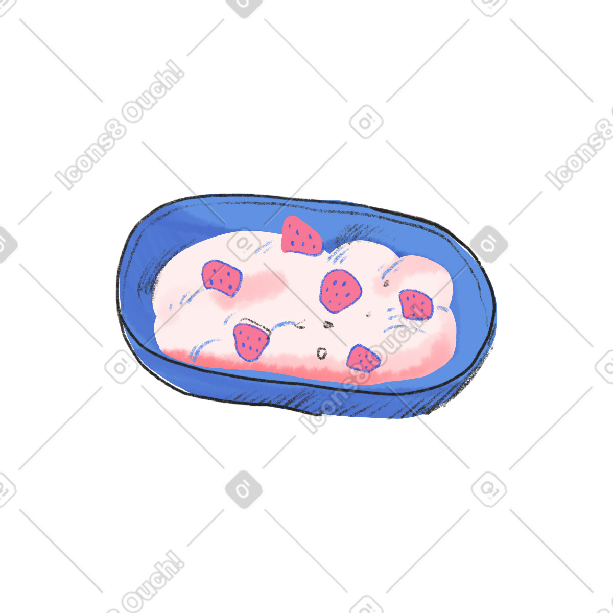Porridge with strawberries in a blue plate-Illustration im Moments-Stil als Download PNG, SVG