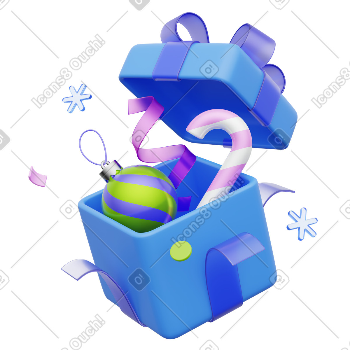 Ilustração de Abra uma caixa presente com bengala doce e enfeite natal, perfeita para celebrações festas fim ano. em no estilo 3D Playful baixar em PNG, SVG