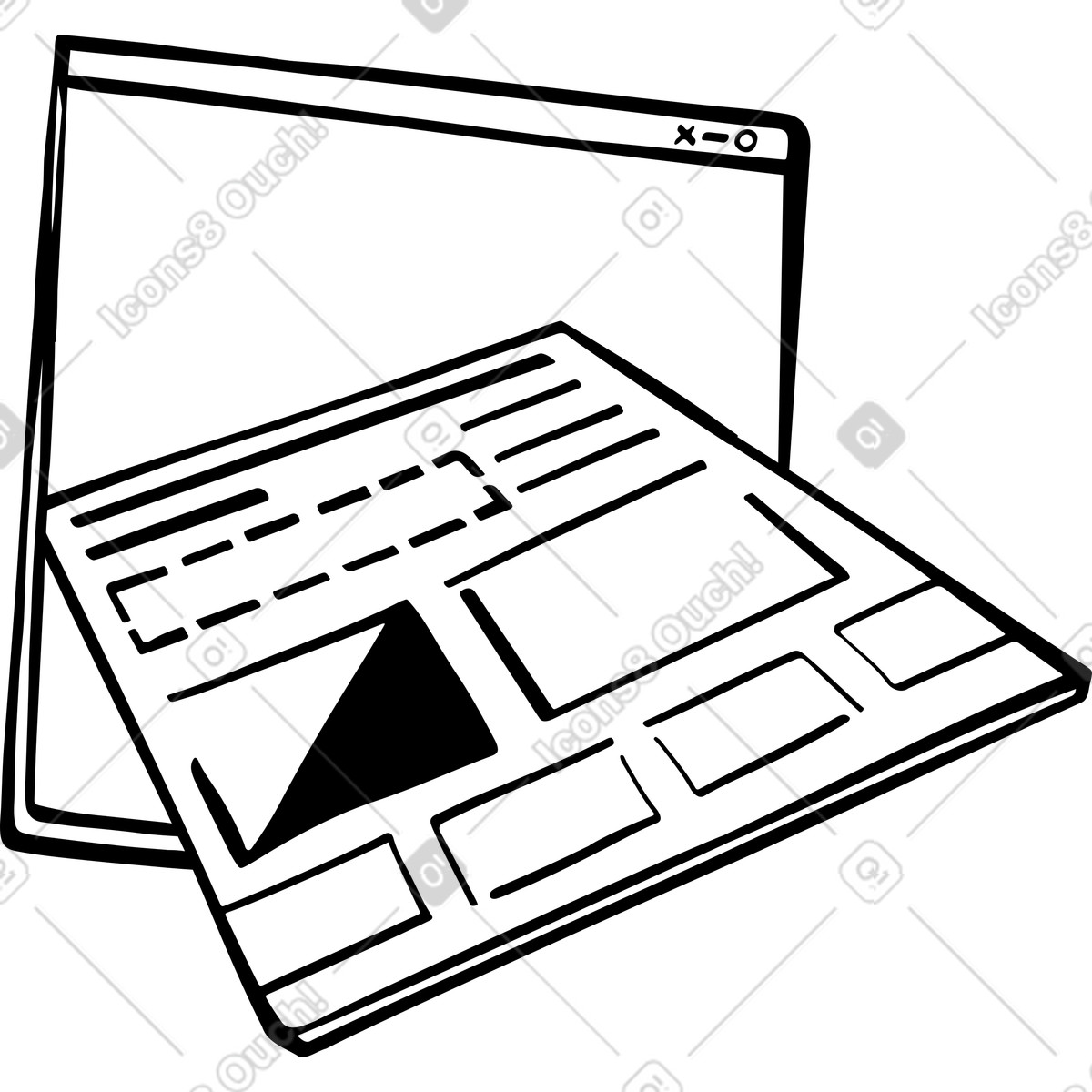 Wireframe con finestra del browser illustrazione in stile Line scarica in PNG, SVG