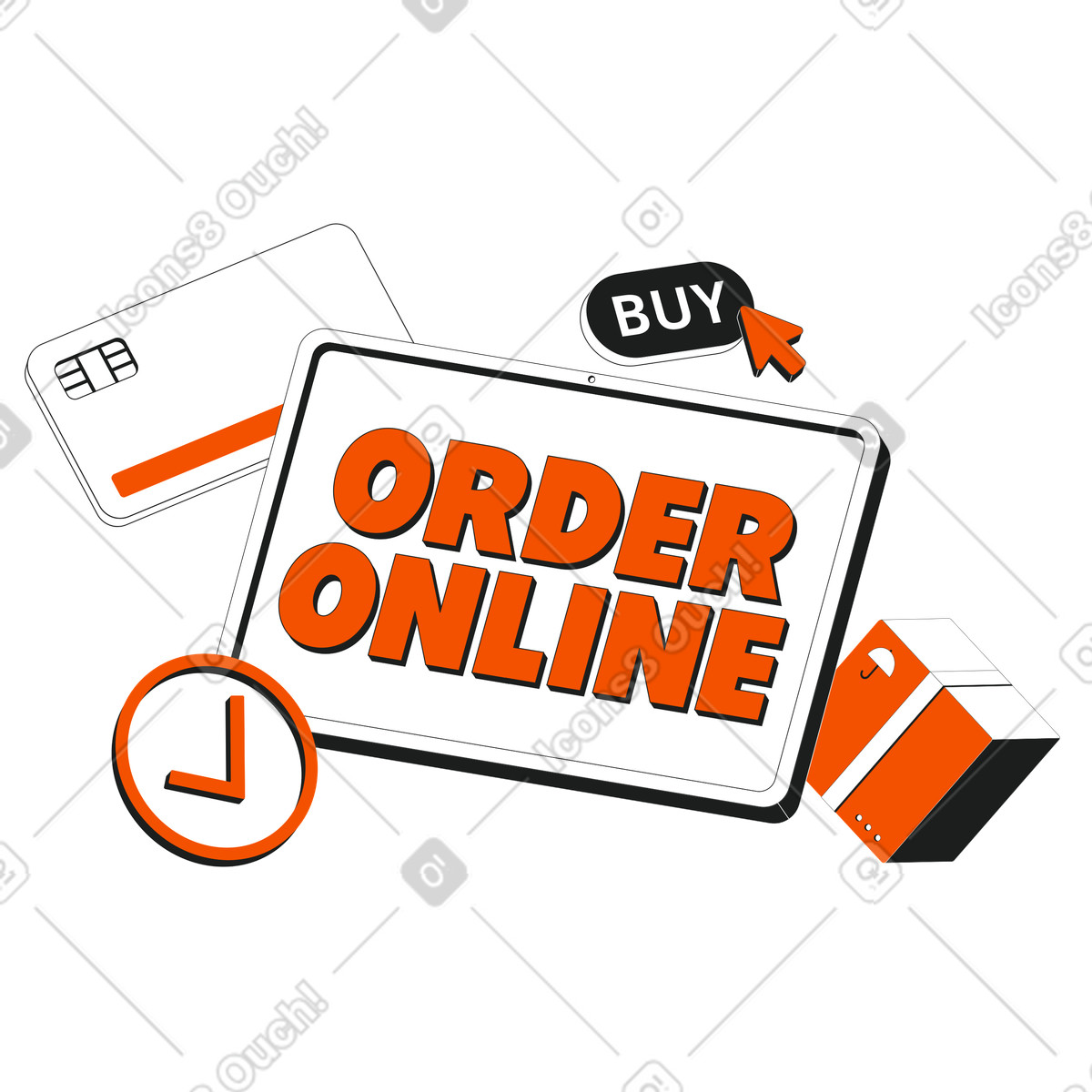 Order online message on tablet, Convenient retail experience illustration in Strict style download in PNG, SVG