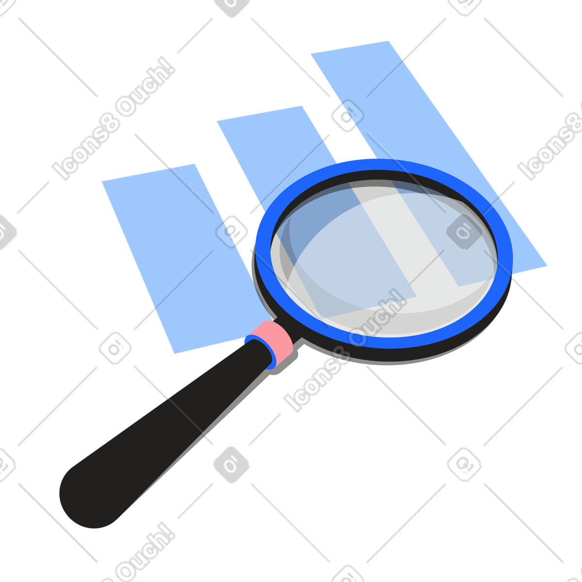 Иллюстрация Анализ финансовой статистики с увеличительным стеклом в PNG и SVG