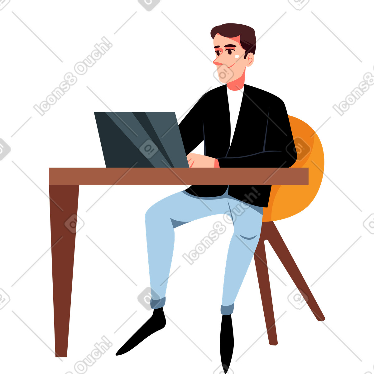 Man working on a laptop at his desk illustration clipart for vector graphics