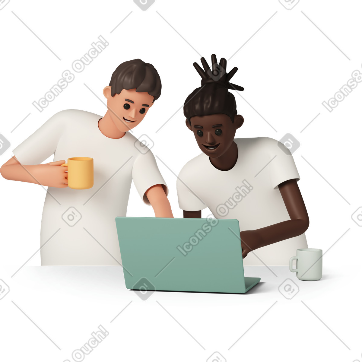Two men using laptop illustration in 3D Casual life style download in PNG, SVG