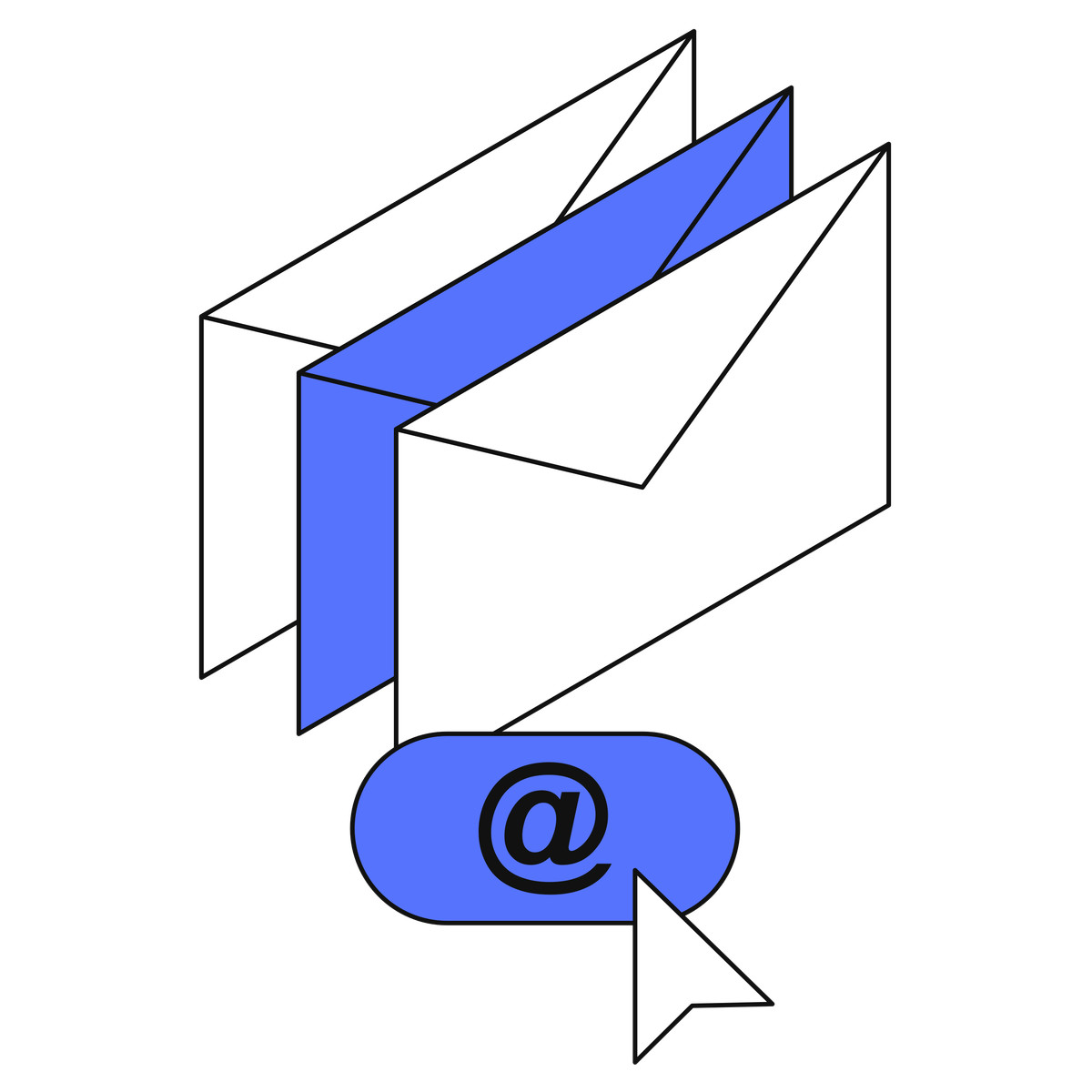Email newsletter subscription concept with envelopes and at symbol button illustration in Main style download in PNG, SVG