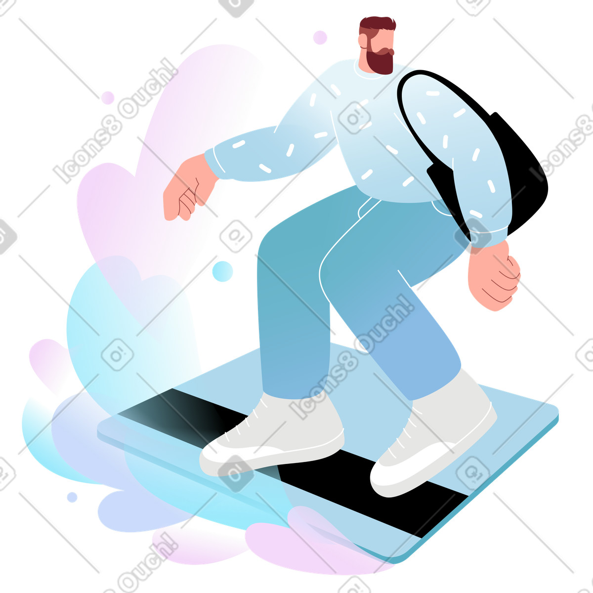 Shopper surfing on giant credit card, E-commerce purchase or online payment illustration in Airy style download in PNG, SVG