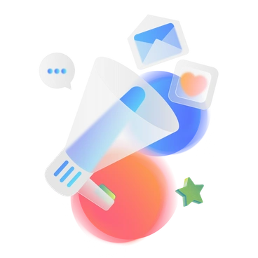 A megaphone surrounded by communication icons - Morphis style illustration