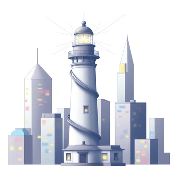 A lighthouse set amidst a modern cityscape, standing as a historic relic
