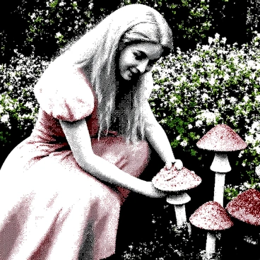 A princess with long blonde hair, wearing a pink gown, is kneeling in a vibrant flower garden. She has a gentle smile on her face as she carefully waters the flowers. Surrounding her are several Toadstools, each with distinct shapes and patterns, standing among the blooming plants. The scene captures the intricate details of the flowers, with varying petal shapes and sizes, while the Toadstools add a whimsical touch to the garden. The sunlight filters through, creating a lively atmosphere in this flourishing backyard.