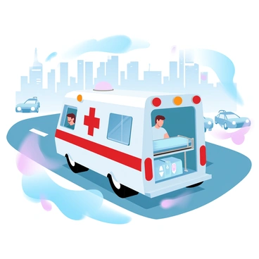 An ambulance weaving through city traffic with sirens blaring, carrying vital equipment