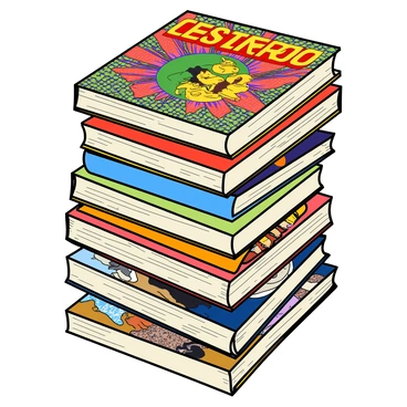 A stack of vintage magazines with illustrated covers from different decades