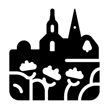 A field of wildflowers swaying gently in the breeze, with a church in the background and a bell tower chiming in the distance.