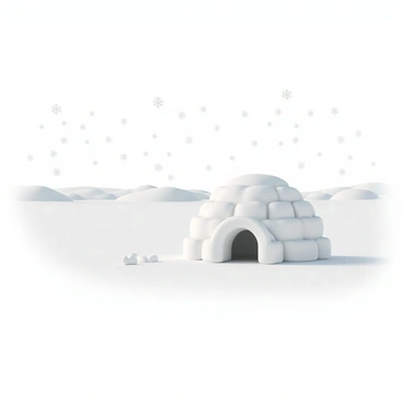 A small, solitary igloo in a vast white snowy expanse
