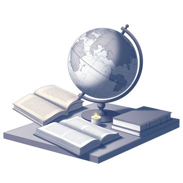 An ancient globus sits prominently on a wooden table, displaying intricate medieval maps etched into its surface. The maps feature detailed illustrations of continents and sea routes, showcasing landmasses from a bygone era. Surrounding the globus are several old books, their leather-bound spines worn and faded, some opened to reveal yellowed pages filled with finely printed text and sketches. A single candle rests nearby, casting soft shadows on the table and illuminating the scene with a gentle flickering light, creating an atmosphere of historical exploration and knowledge.